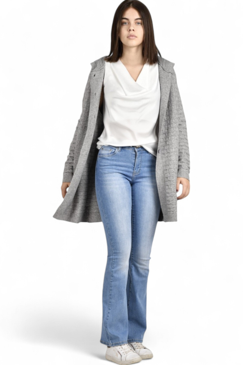Ženski sivi midi kardigan Theda