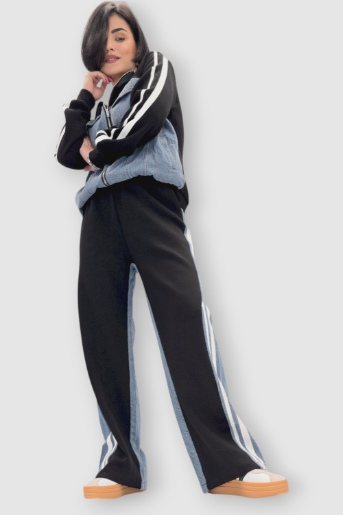 Ženska crna kontrastna trenirka Chloe s retro i sporty dizajnom