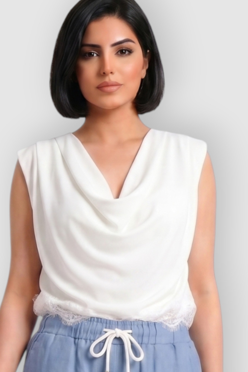 Ženska bijela elegantna bluza sa čipkom