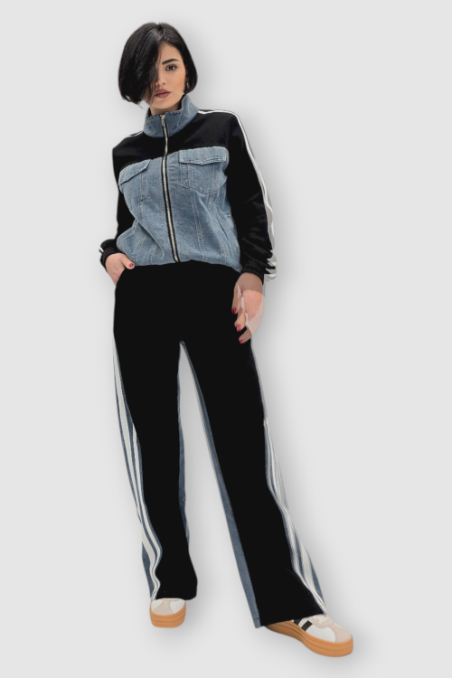 Ženska crna kontrastna trenirka Chloe s retro i sporty dizajnom