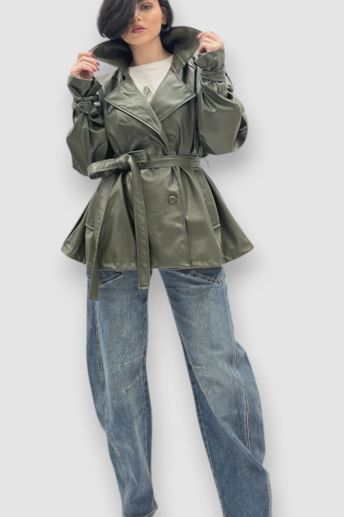 Ženska trendi tamno zelena oversized jakna Ember u imitaciji kože