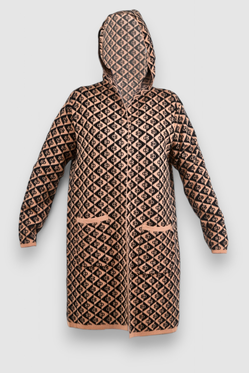 Ženski smeđi dugi kardigan Geode