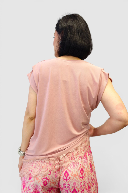 Ženska roza elegantna bluza sa čipkom Magi