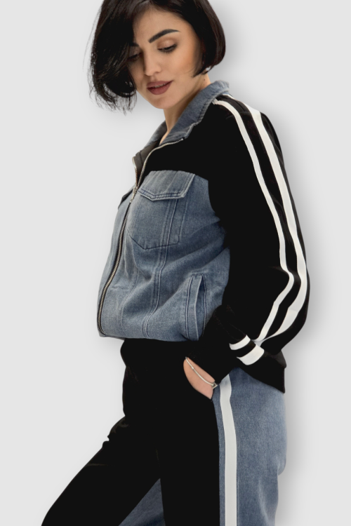 Ženska crna kontrastna trenirka Chloe s retro i sporty dizajnom