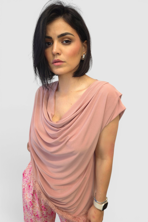 Ženska roza elegantna bluza sa čipkom Magi