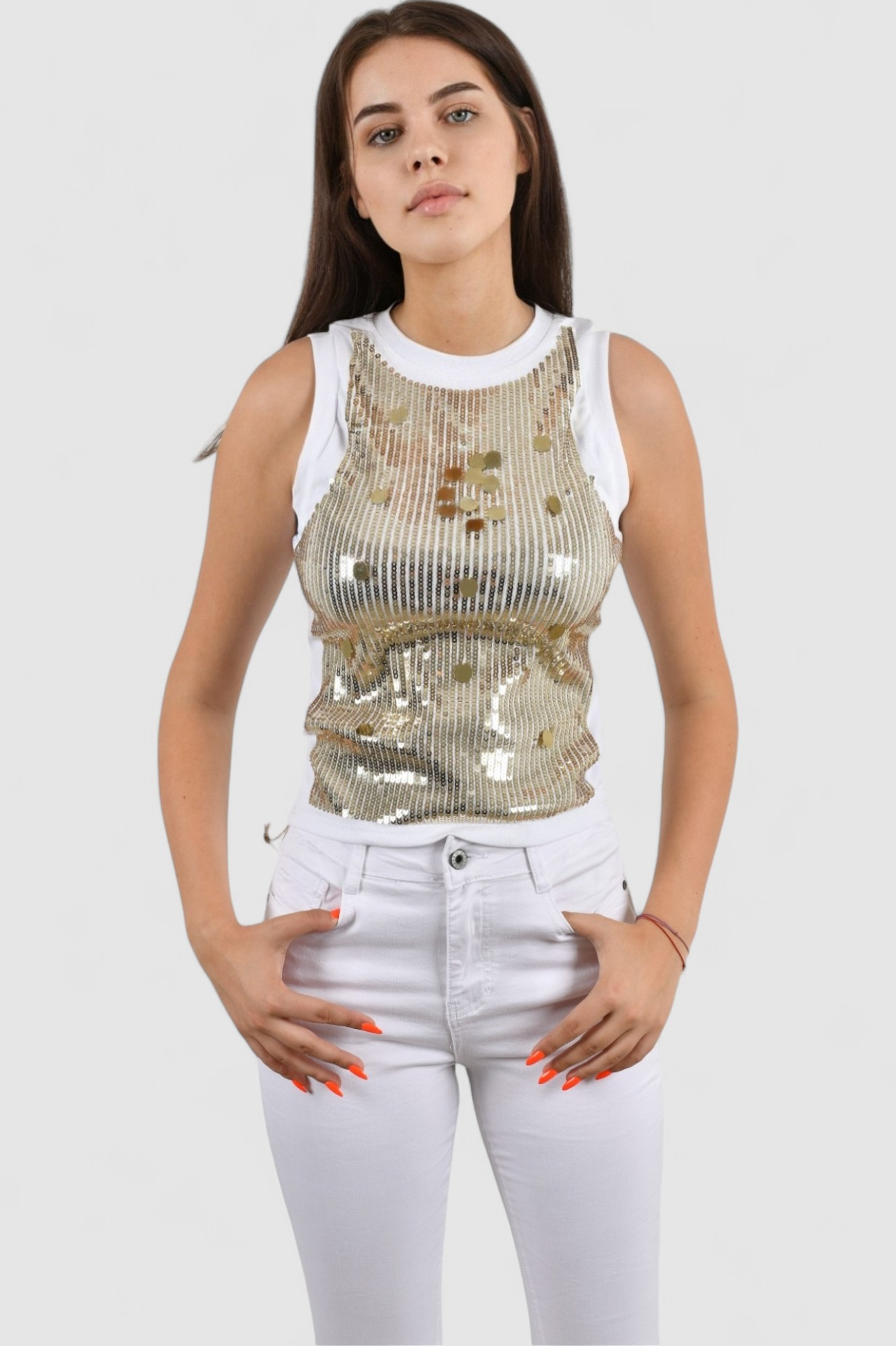 Ženska zlatna majica bez rukava Lumi