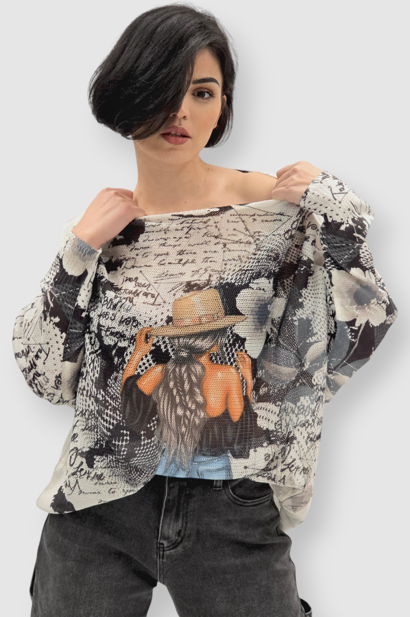 Ženska končana majica dugih rukava Faye sa printom žene