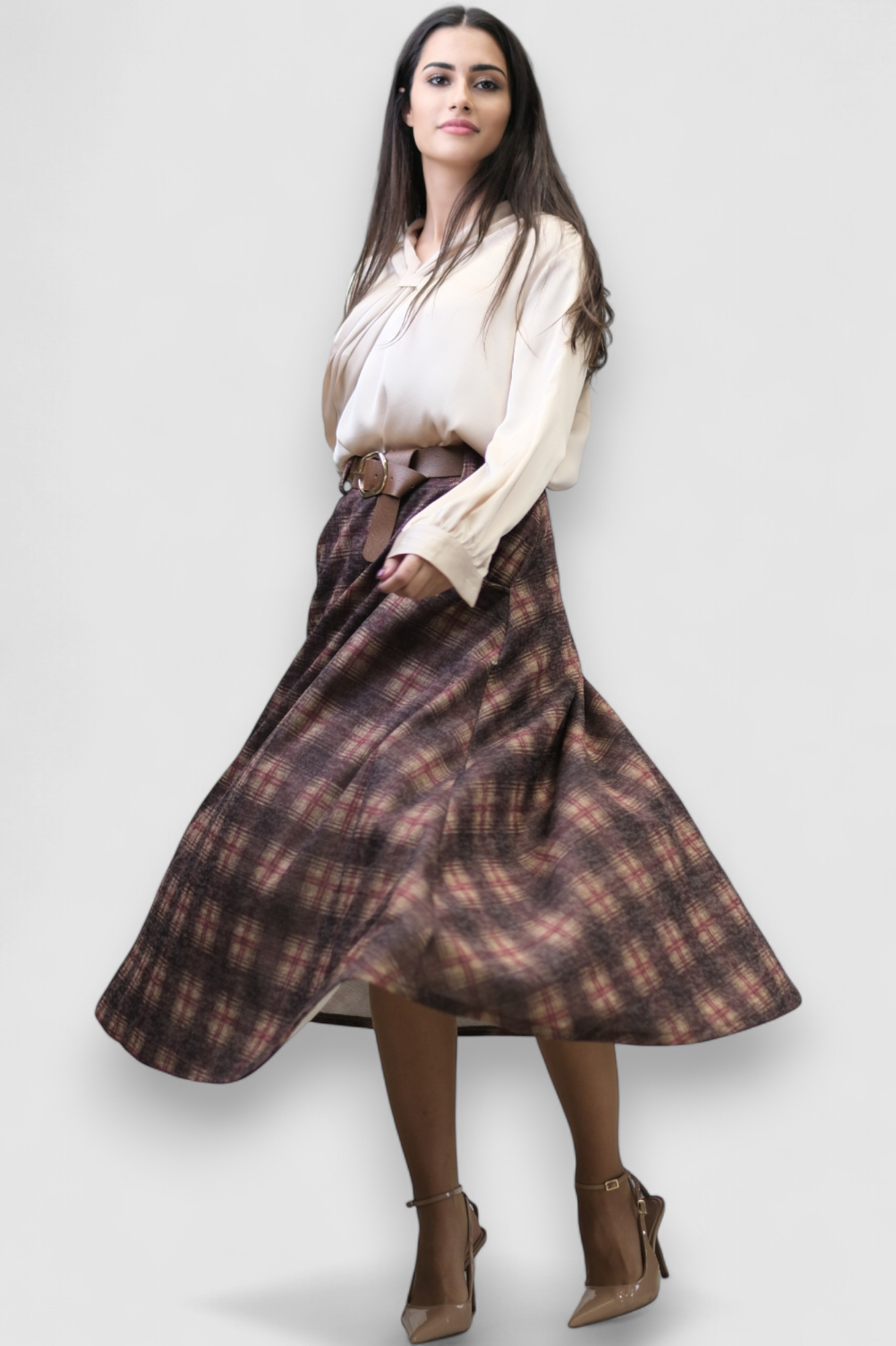 Suknja karirana bordo suknja A kroja Lunaire