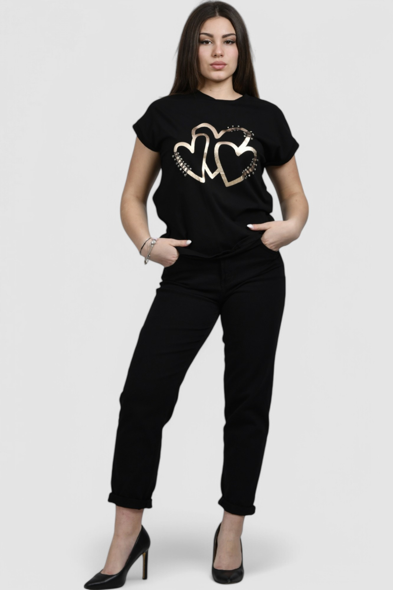 Ženska crna majica kratki rukav Melody