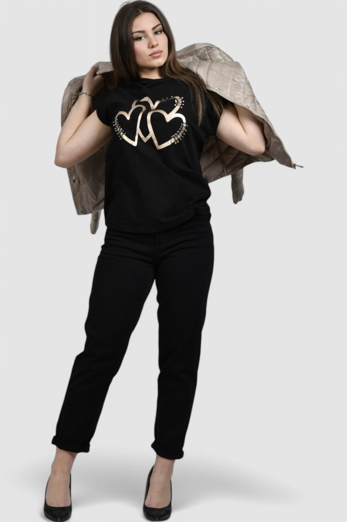 Ženska crna majica kratki rukav Melody