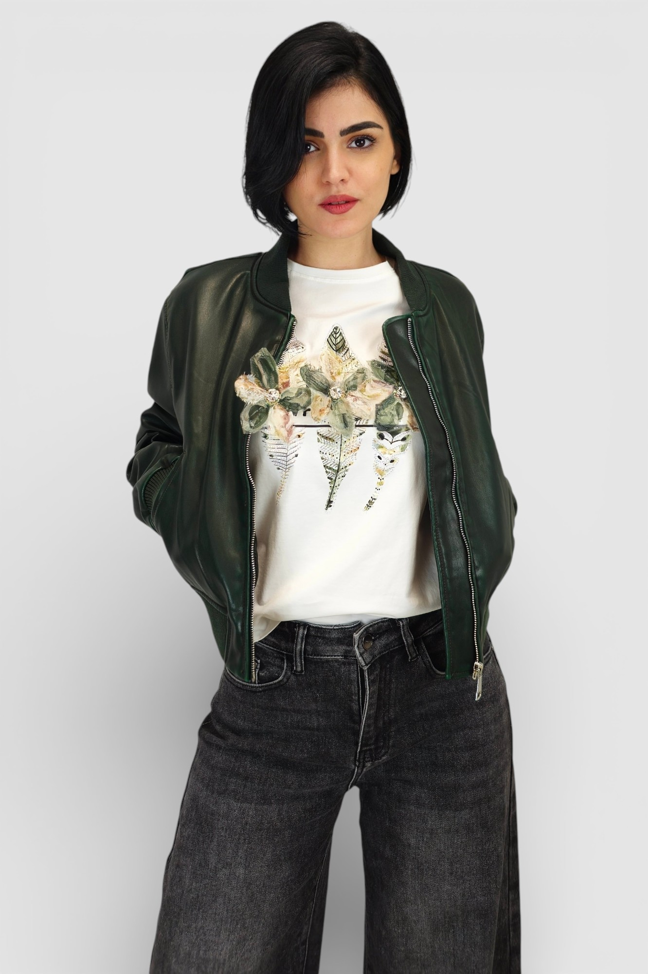 Ženska tamno zelena kožna jakna Isabelle