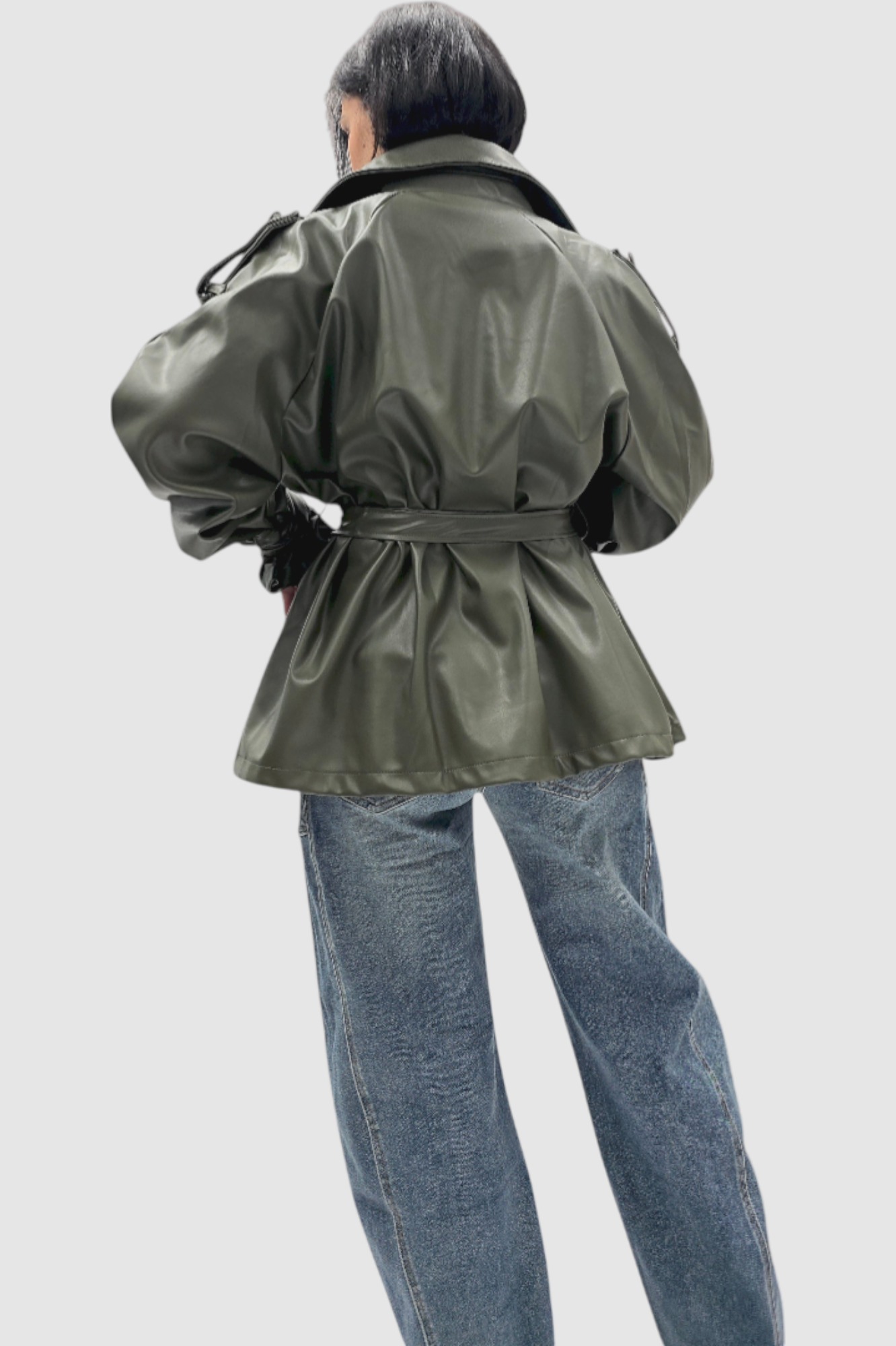 Ženska trendi tamno zelena oversized jakna Ember u imitaciji kože