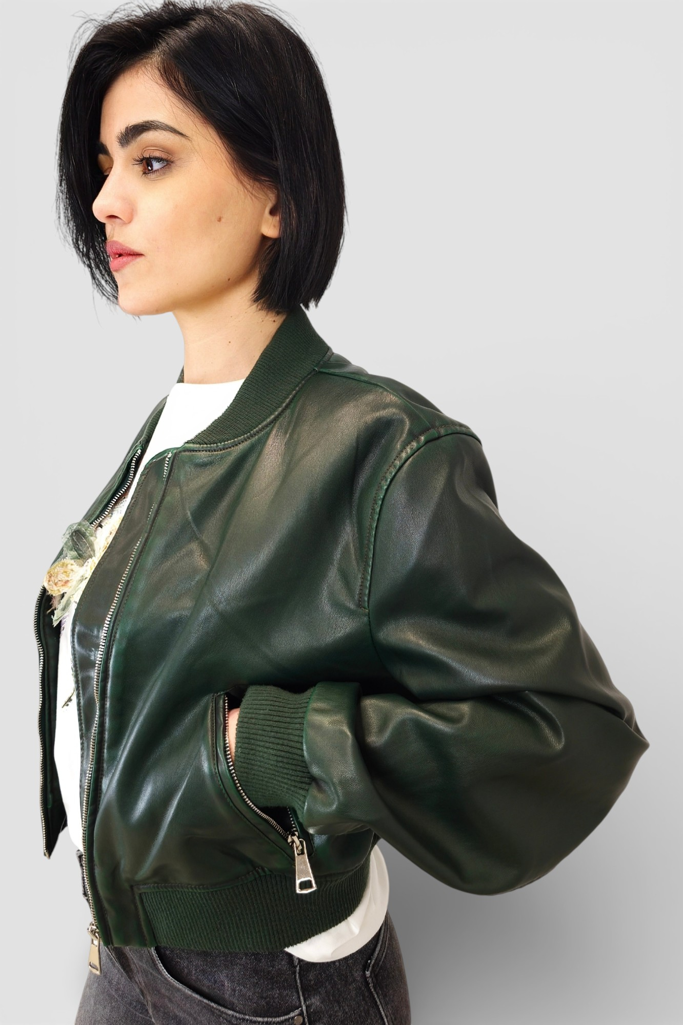 Ženska tamno zelena kožna jakna Isabelle