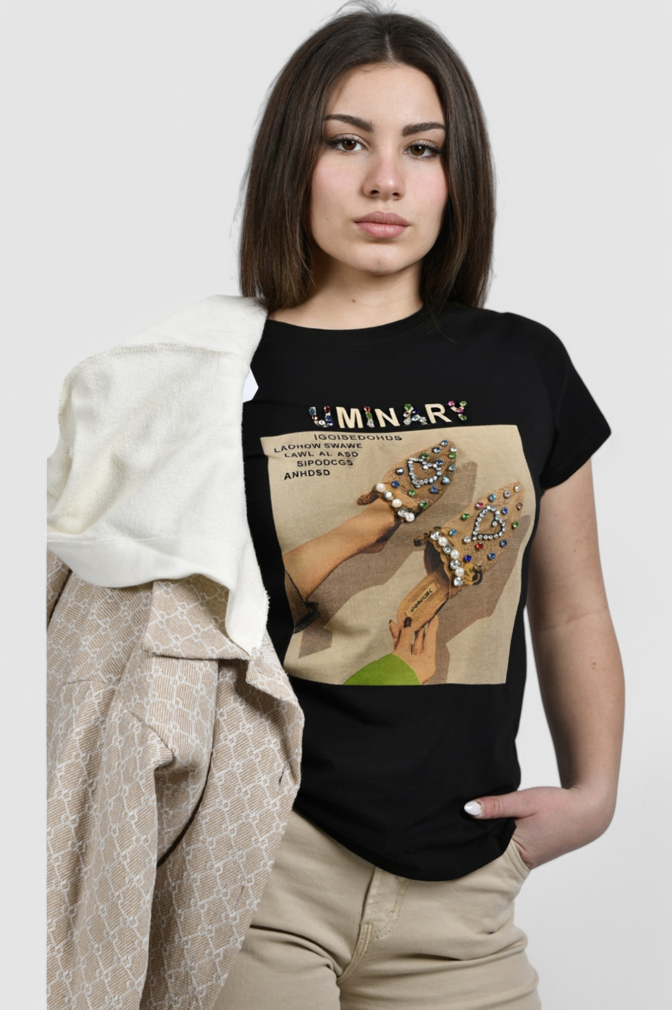 Ženska crna majica kratki rukav Arabell