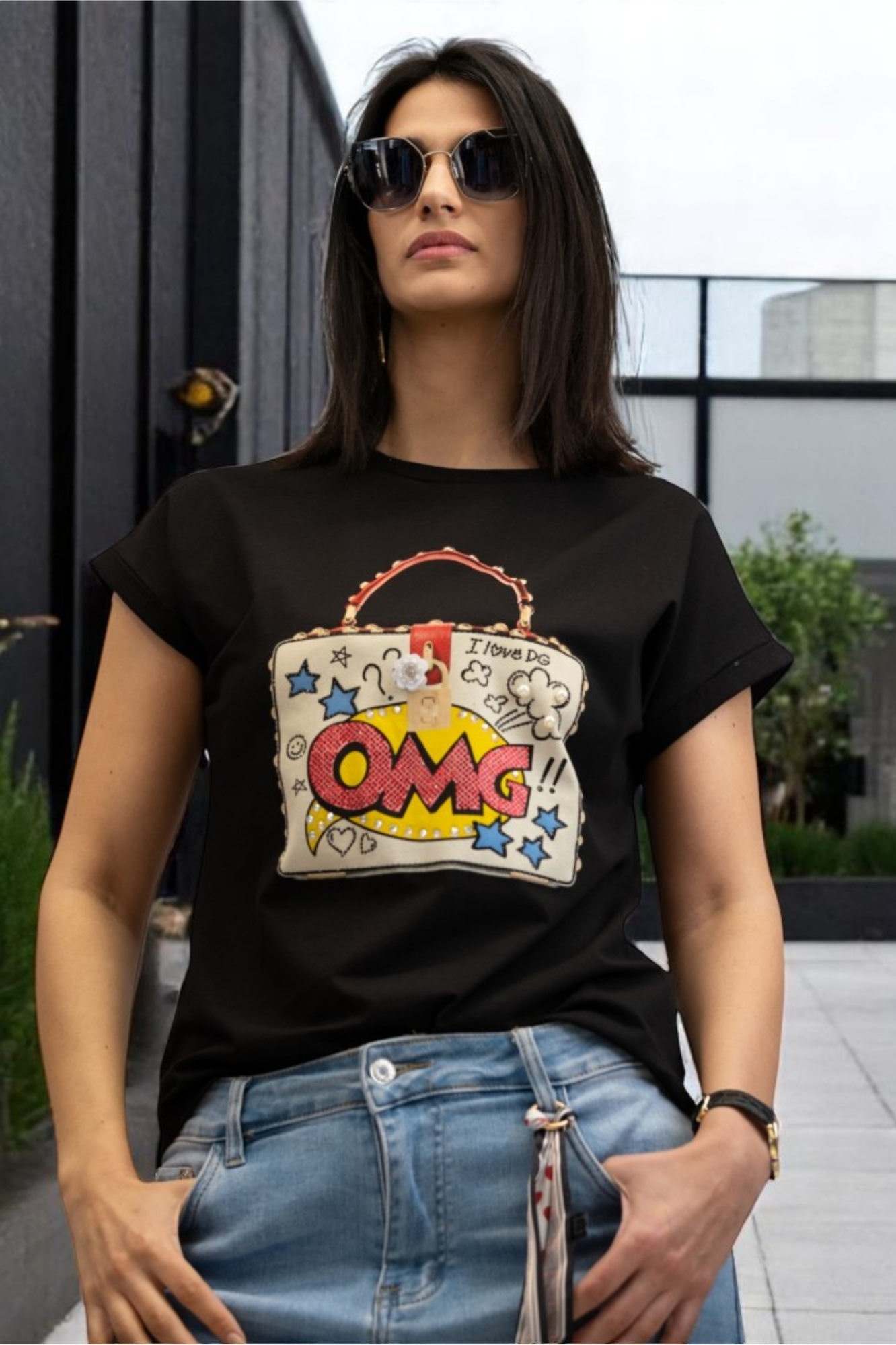 Ženska crna majica kratki rukav Emerie