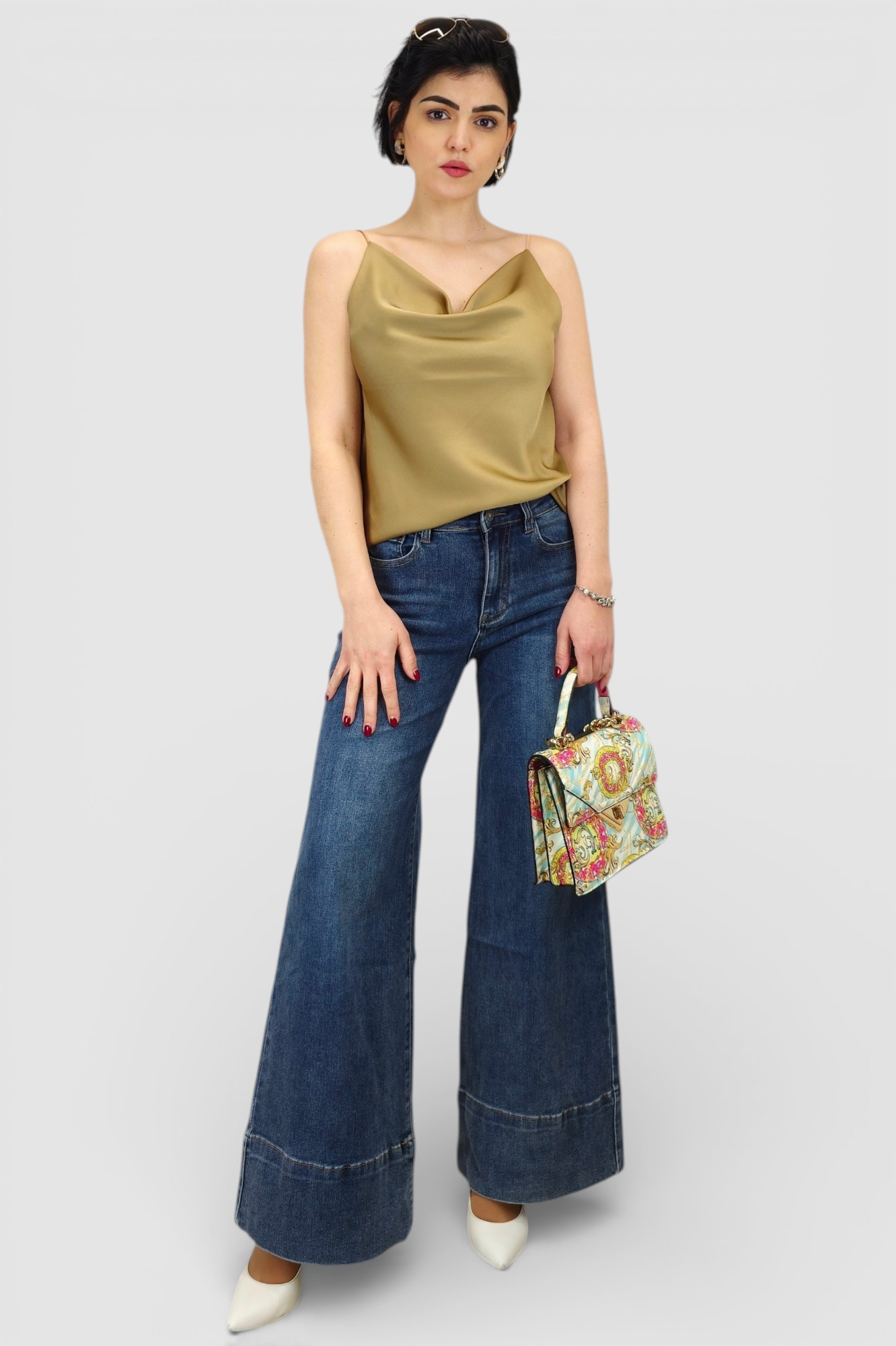 Plave isprane traperice Luna wide leg kroja sa širokim porubom