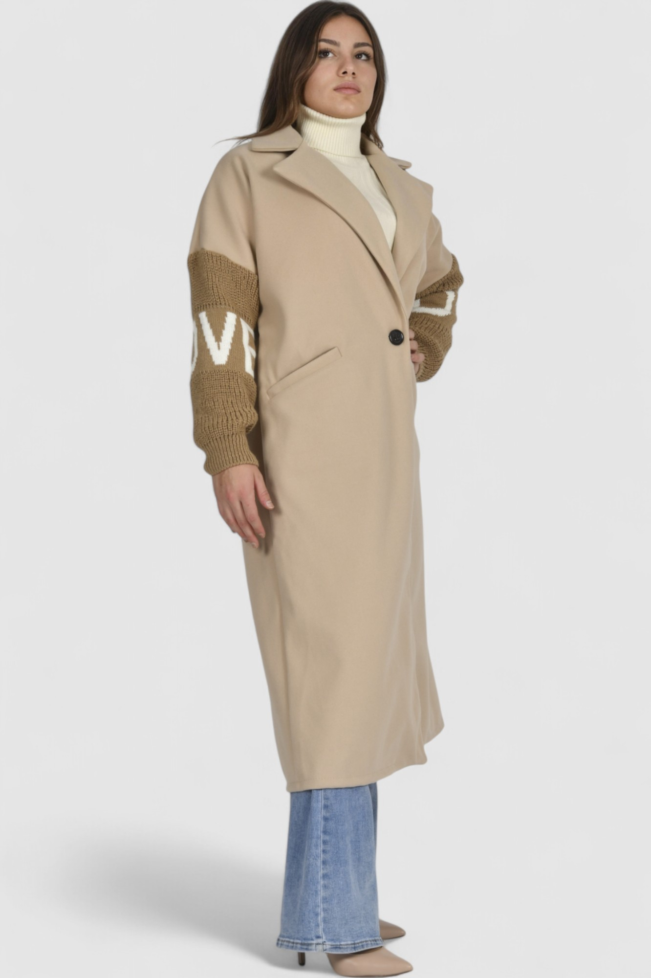 Ženski bež dugi kaput Naja