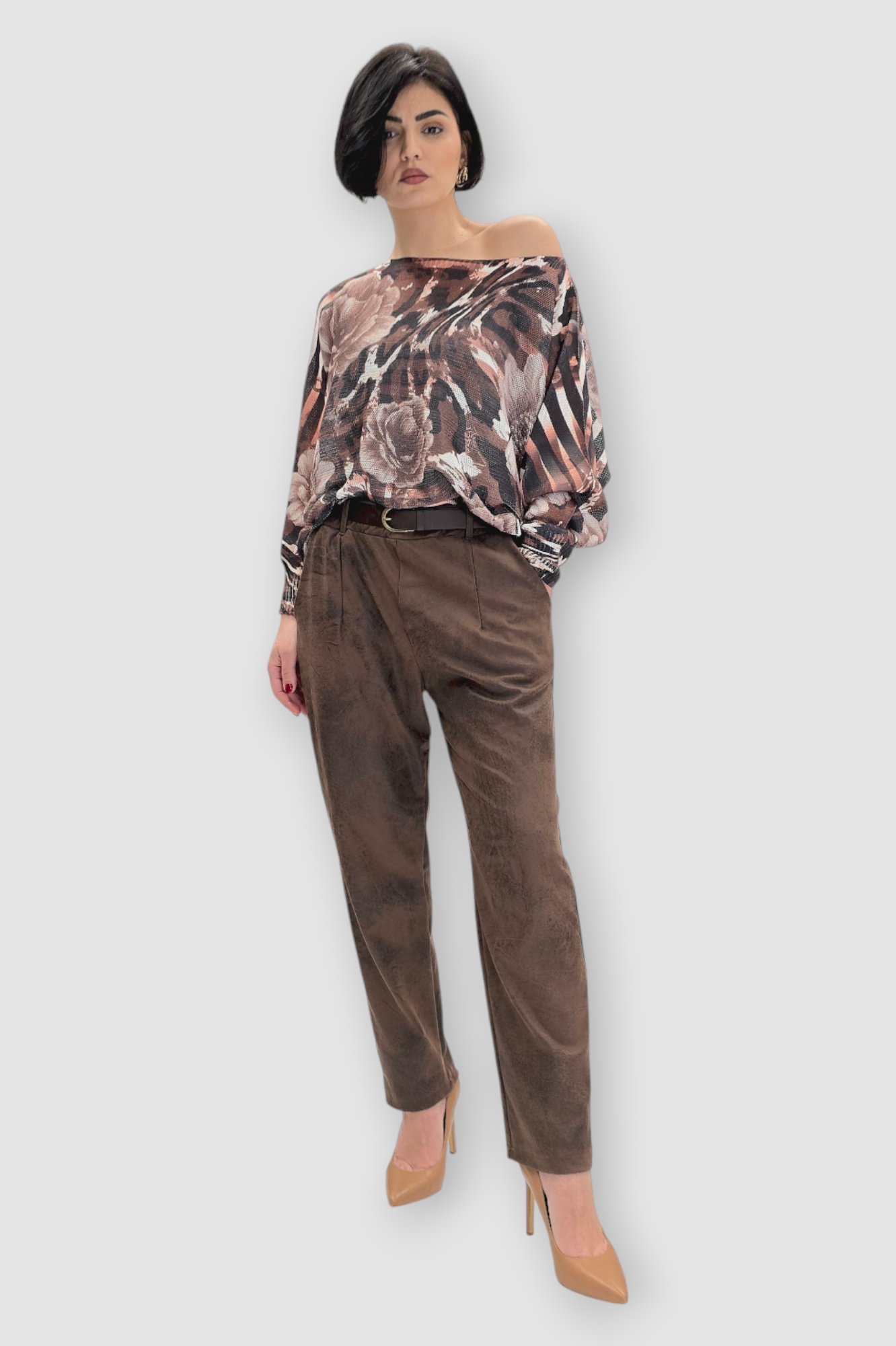 Ženska bordo končana majica Faye dugih rukava sa cvjetnim printom