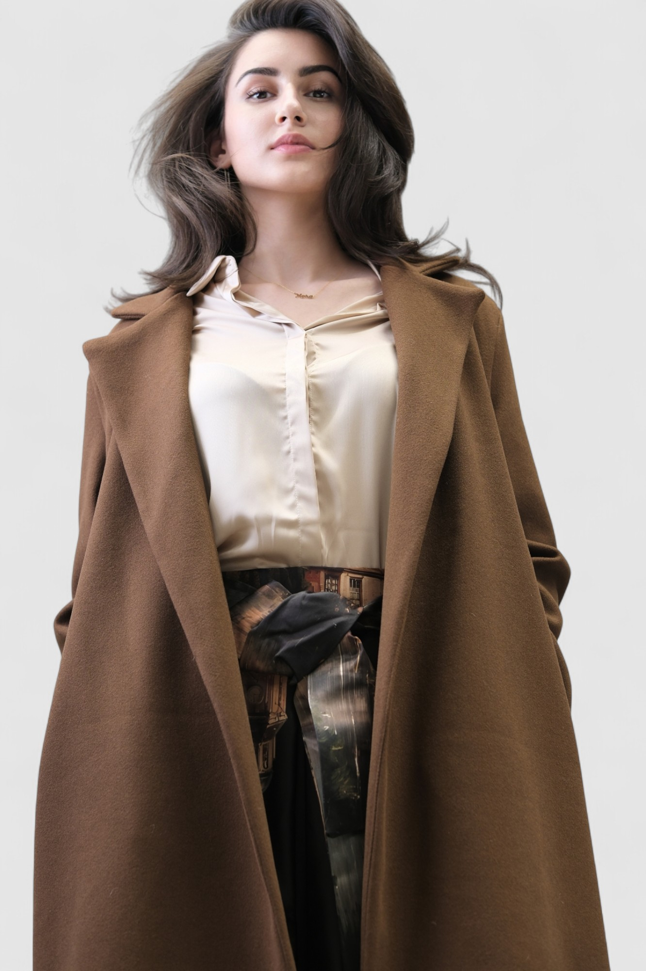 Ženski elegantni dugi smeđi kaput Fenton