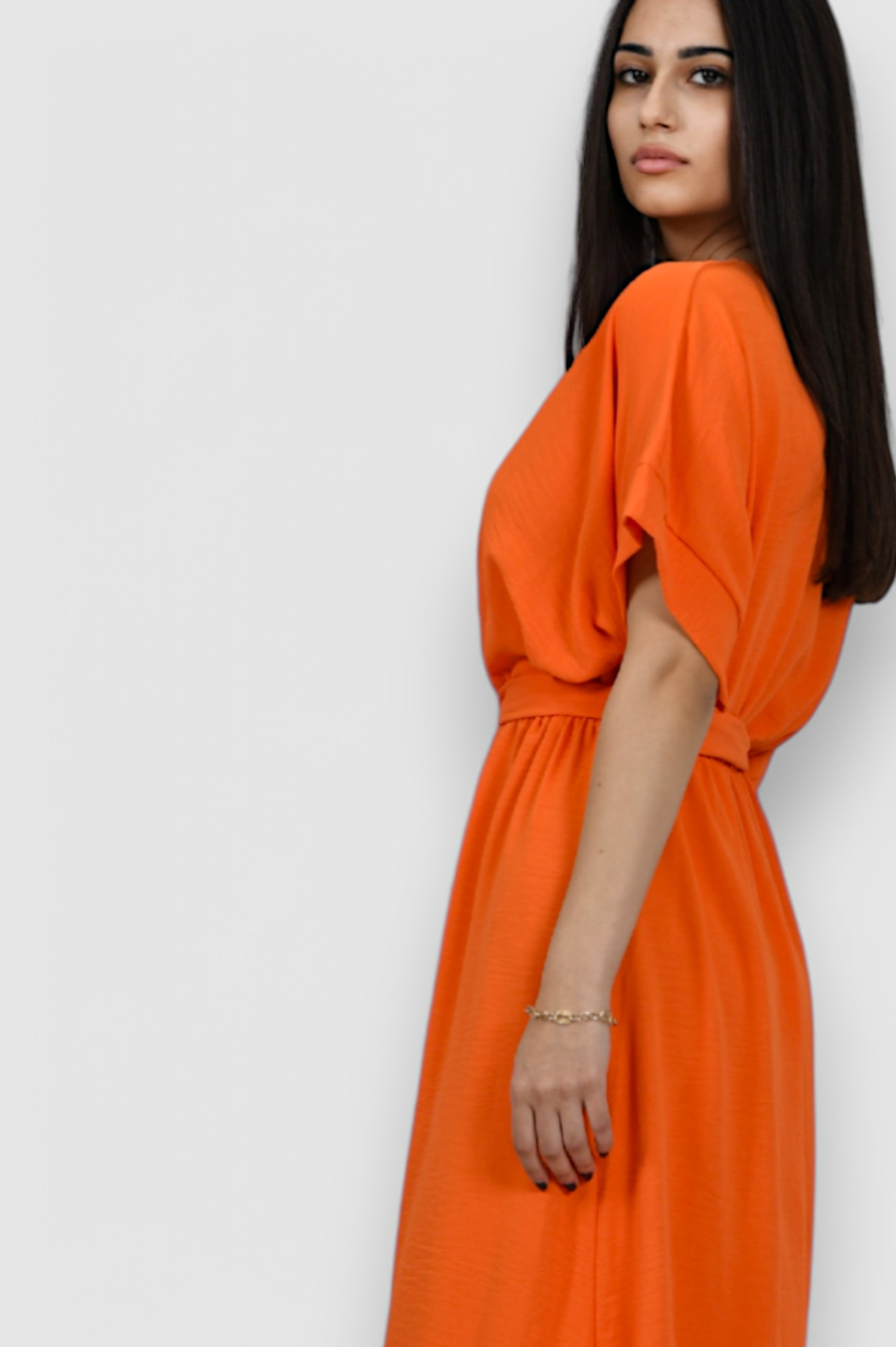Ženska narančasta elegantna midi haljina Maisie