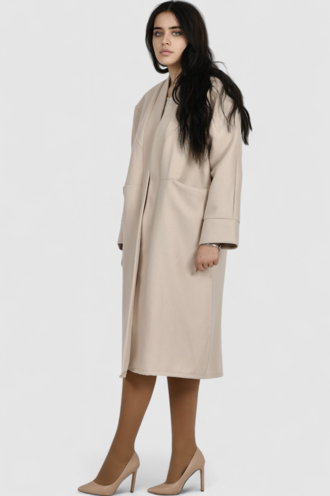 Ženski bež dugi kaput Carly