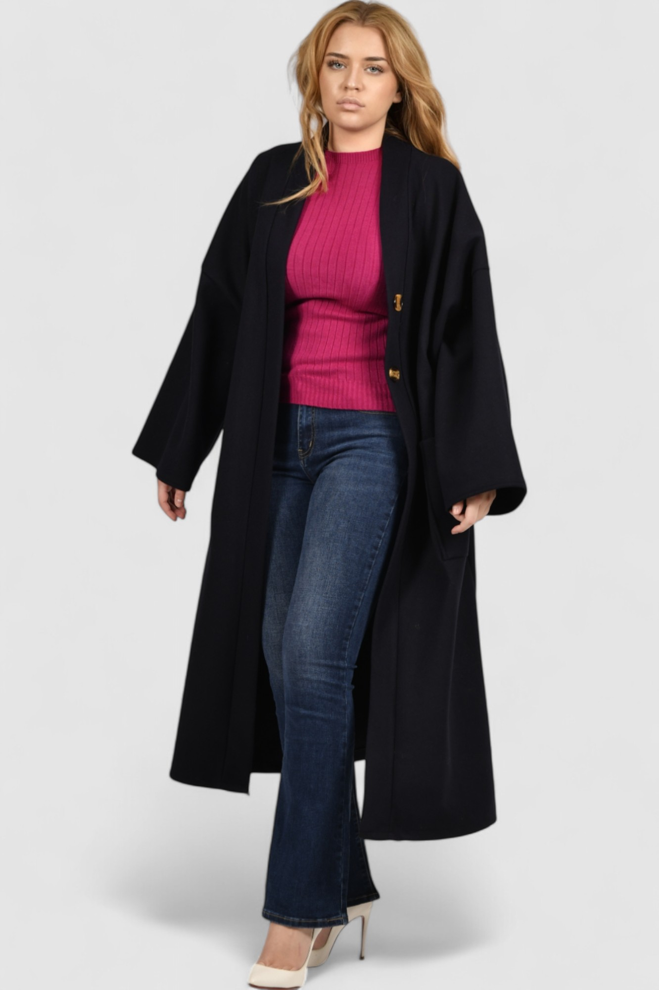 Ženski tamno plavi dugi kaput Madison