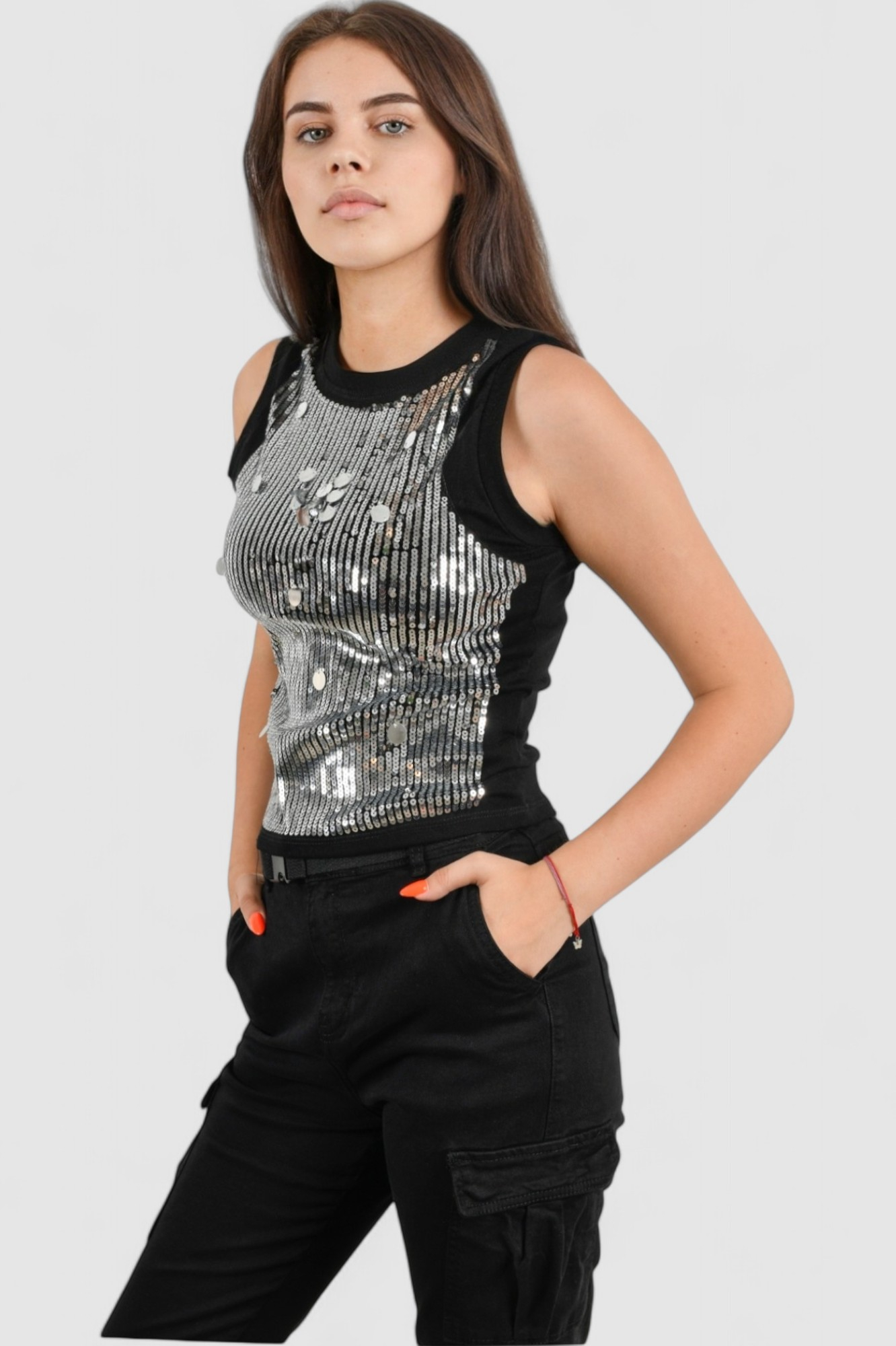 Ženska srebrna majica bez rukava Lumi