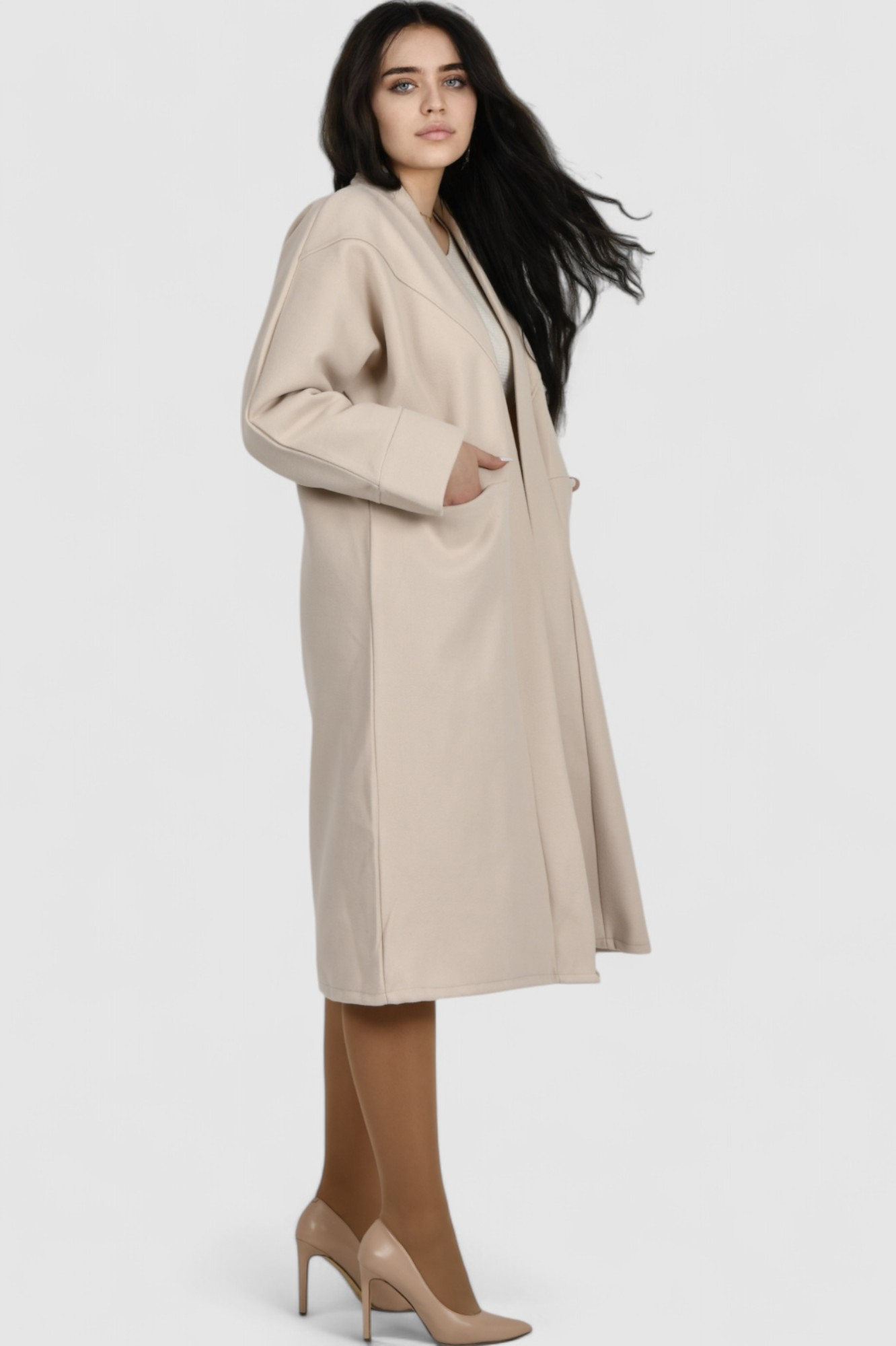 Ženski bež dugi kaput Carly
