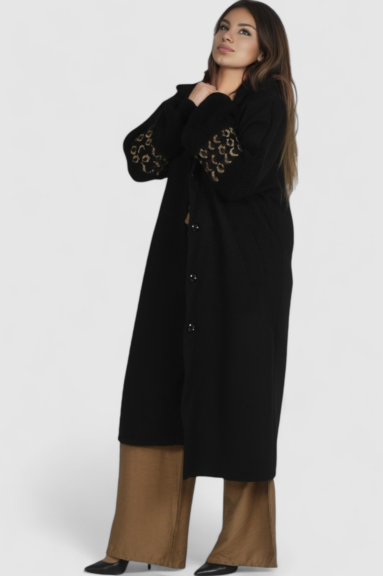 Ženski crni dugi kaput Zayna