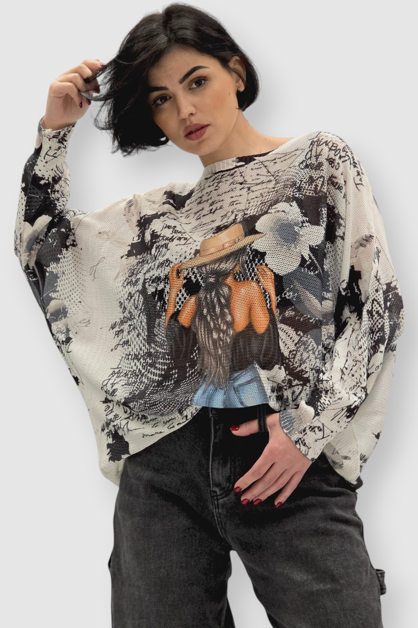 Ženska končana majica dugih rukava Faye sa printom žene