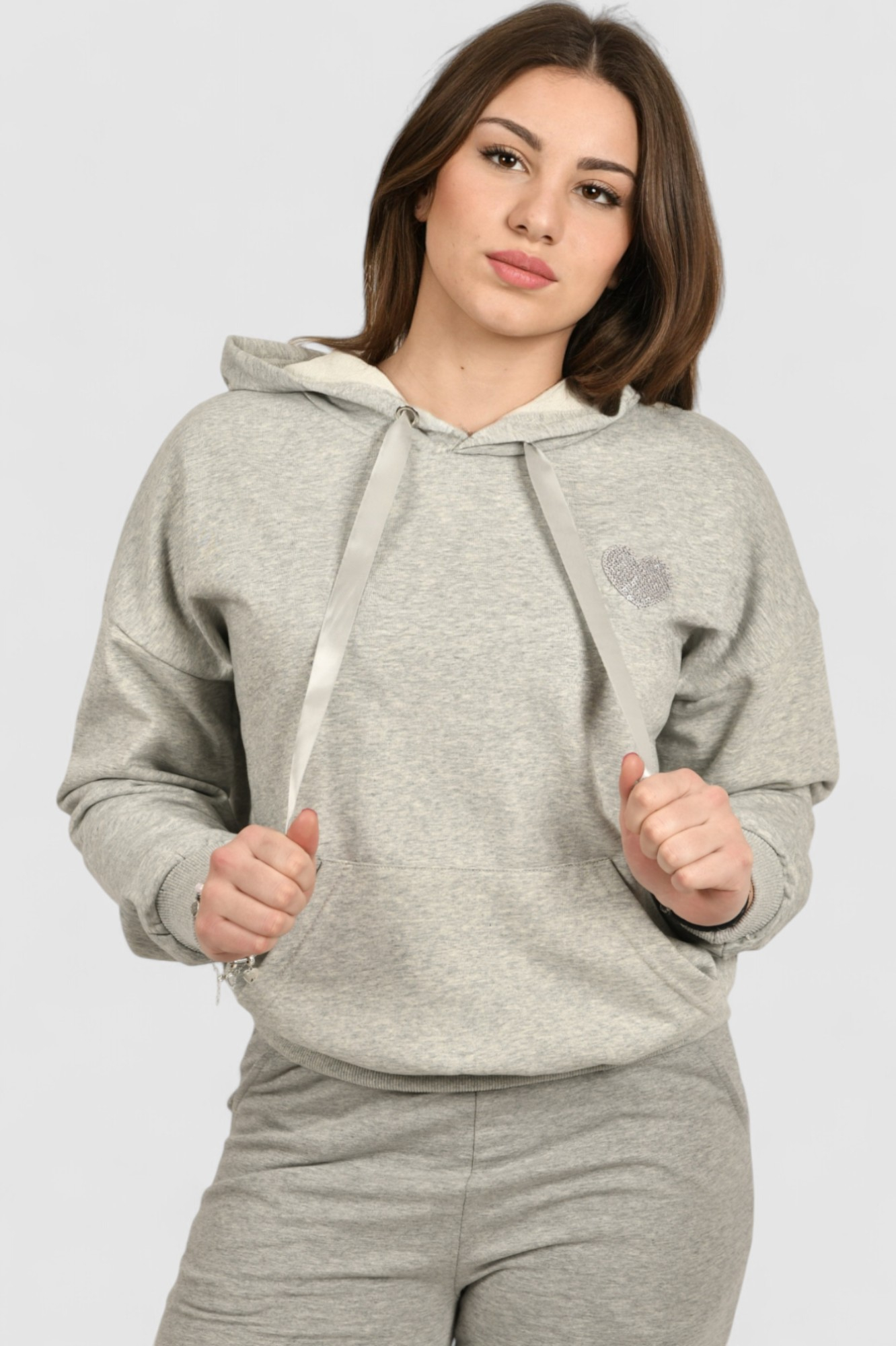 Ženska siva hoodica sa kapuljačom Ysabel