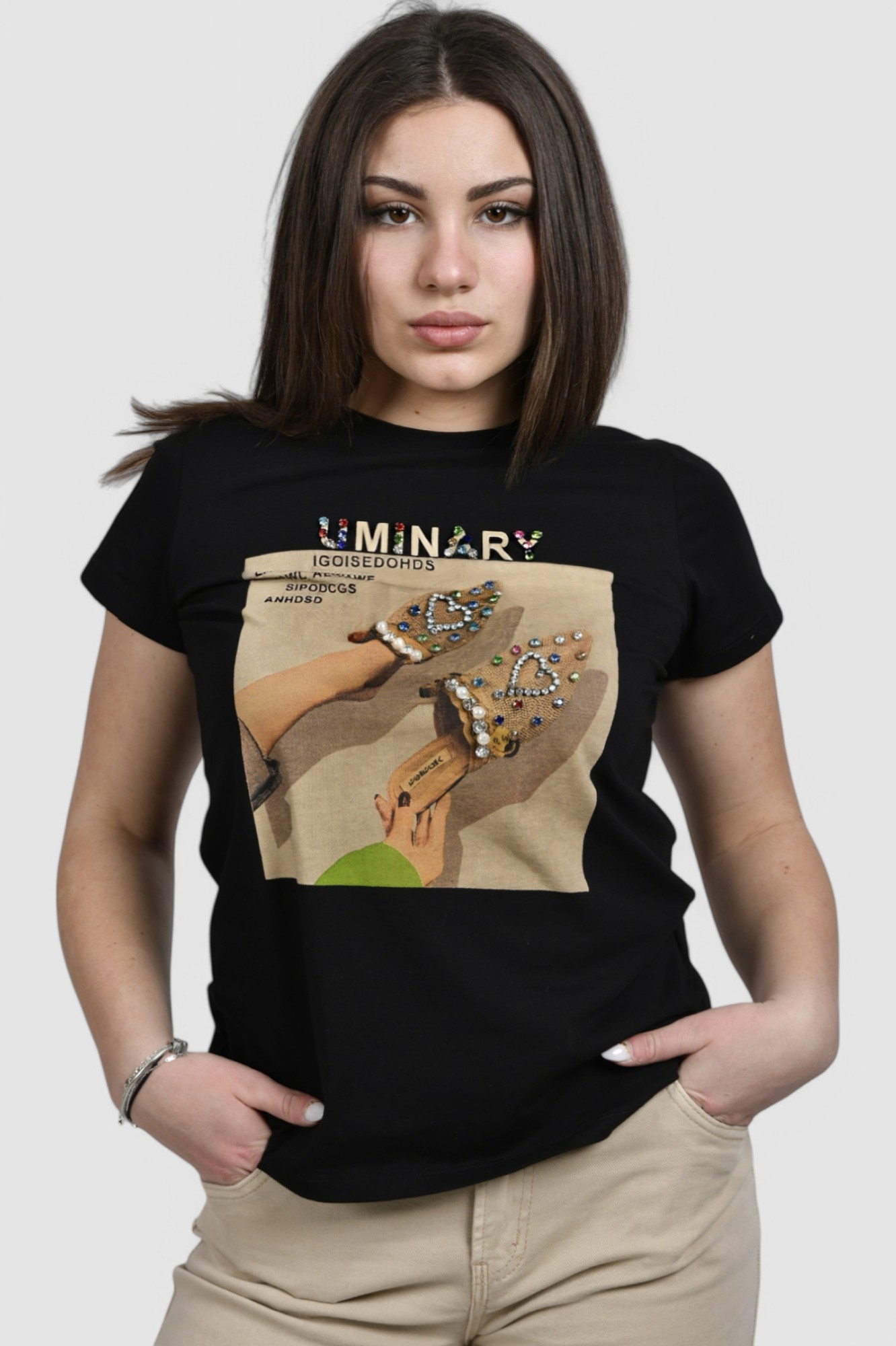 Ženska crna majica kratki rukav Arabell