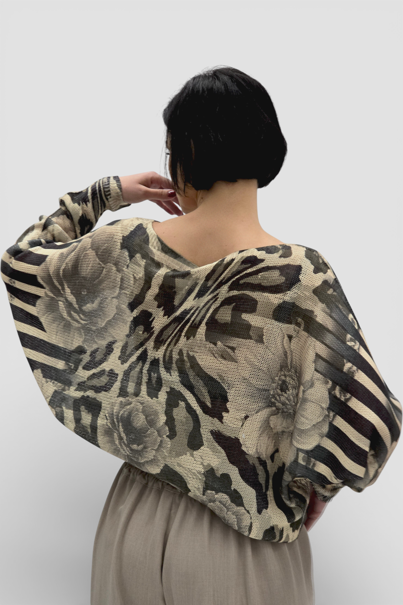 Ženska bež končana majica Faye dugih rukava sa cvjetnim printom