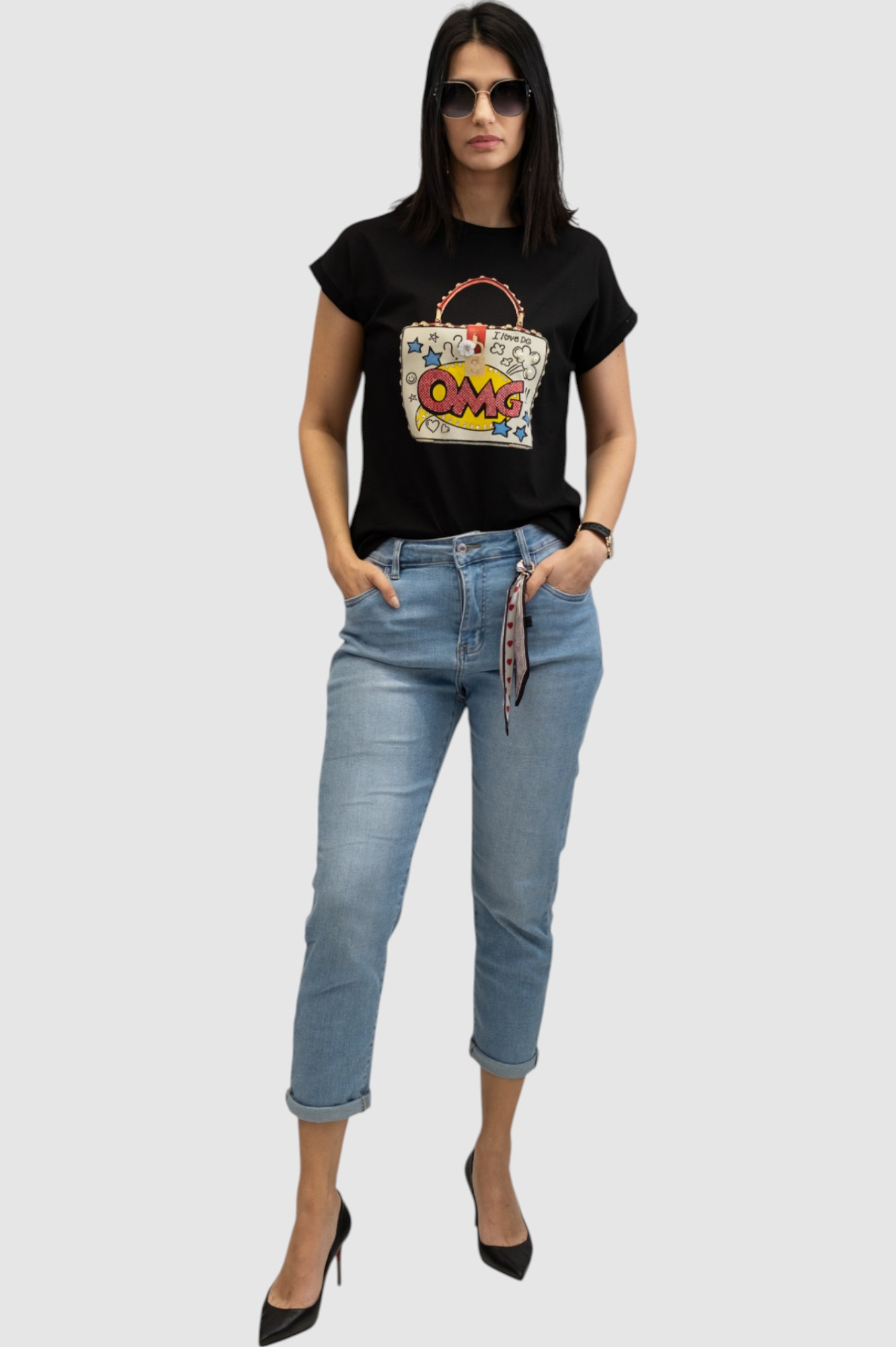 Ženska crna majica kratki rukav Emerie