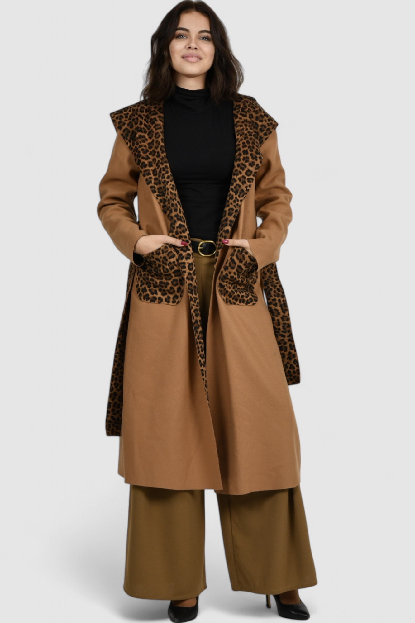 Ženski smeđi dugi kaput Paris