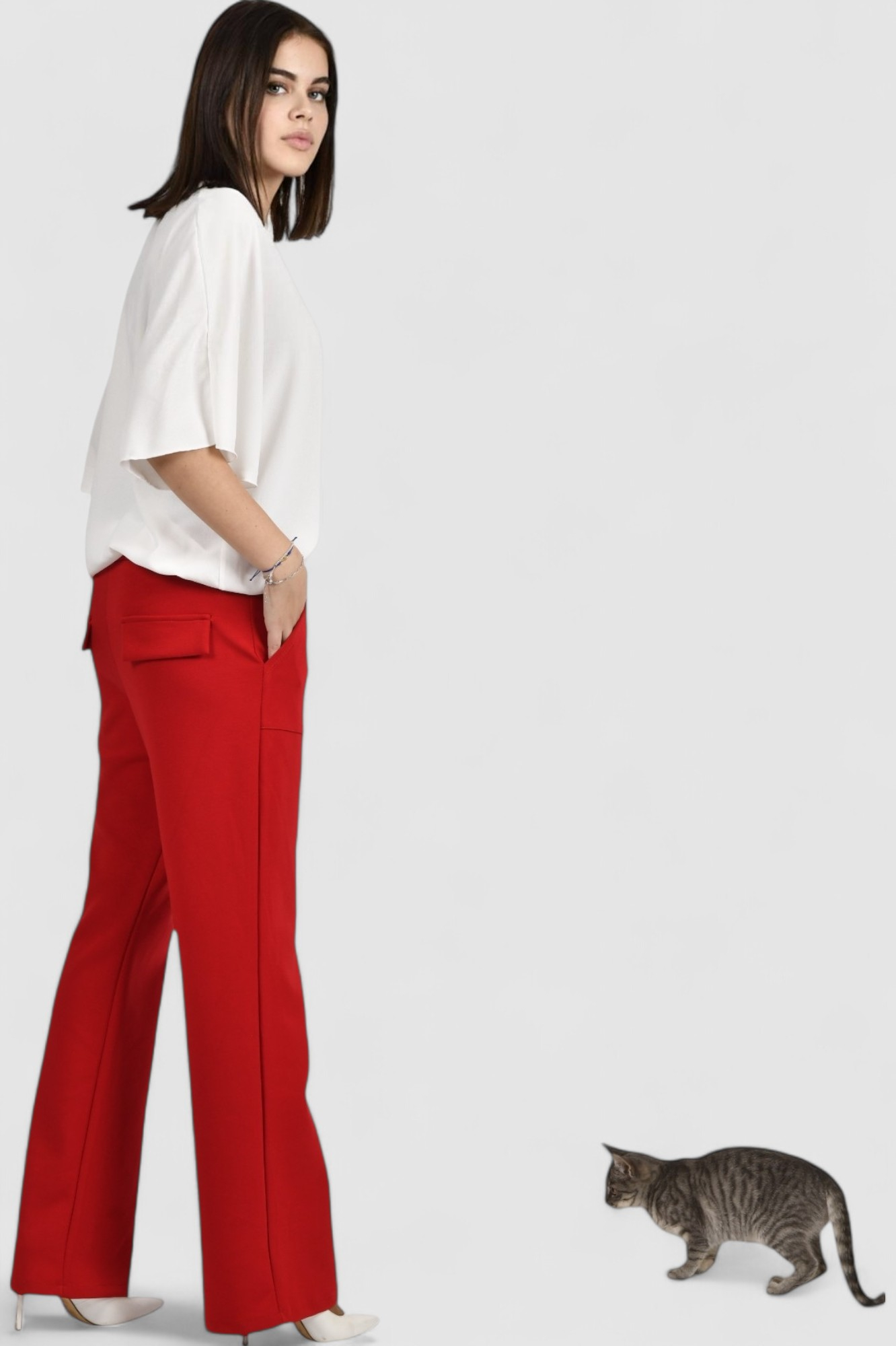 Ženske crvene modne hlače Fionn