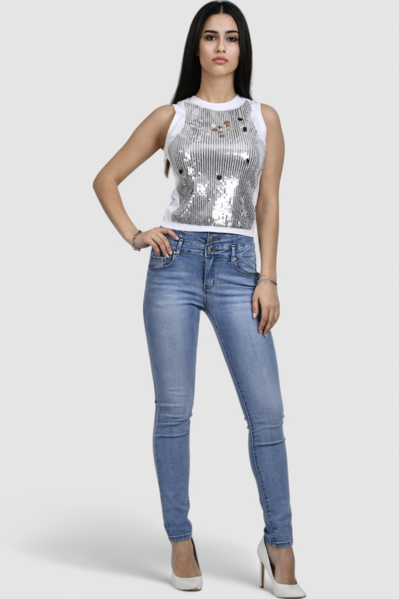 Ženska srebrna majica bez rukava Lumi