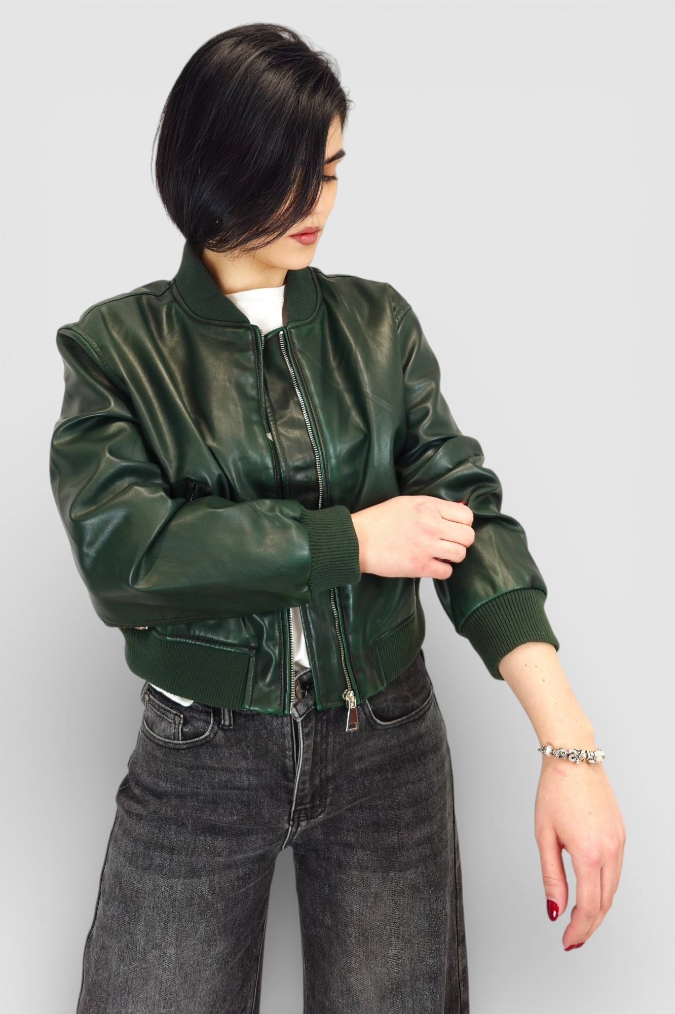 Ženska tamno zelena kožna jakna Isabelle