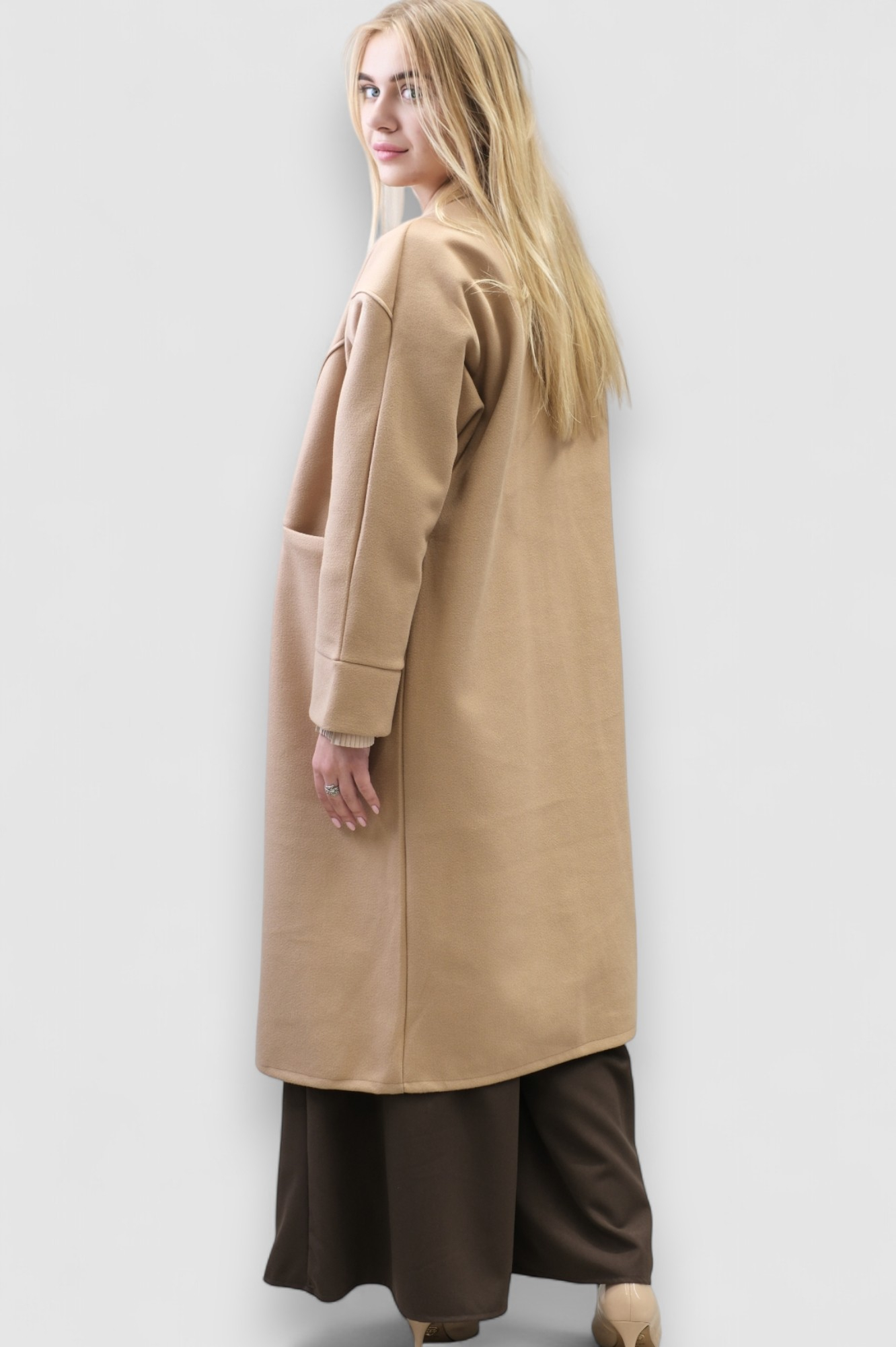 Ženski smeđi dugi kaput Carly