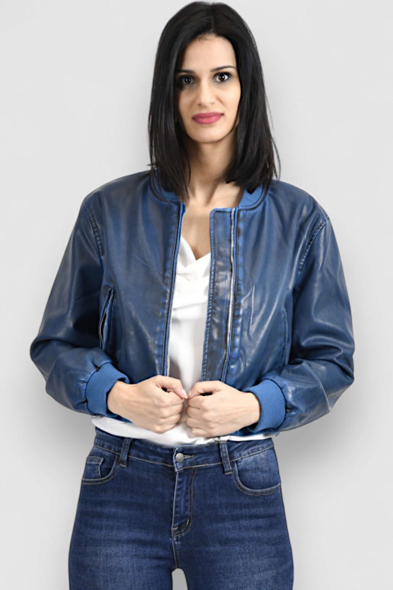 Ženska plava kožna jakna Isabelle