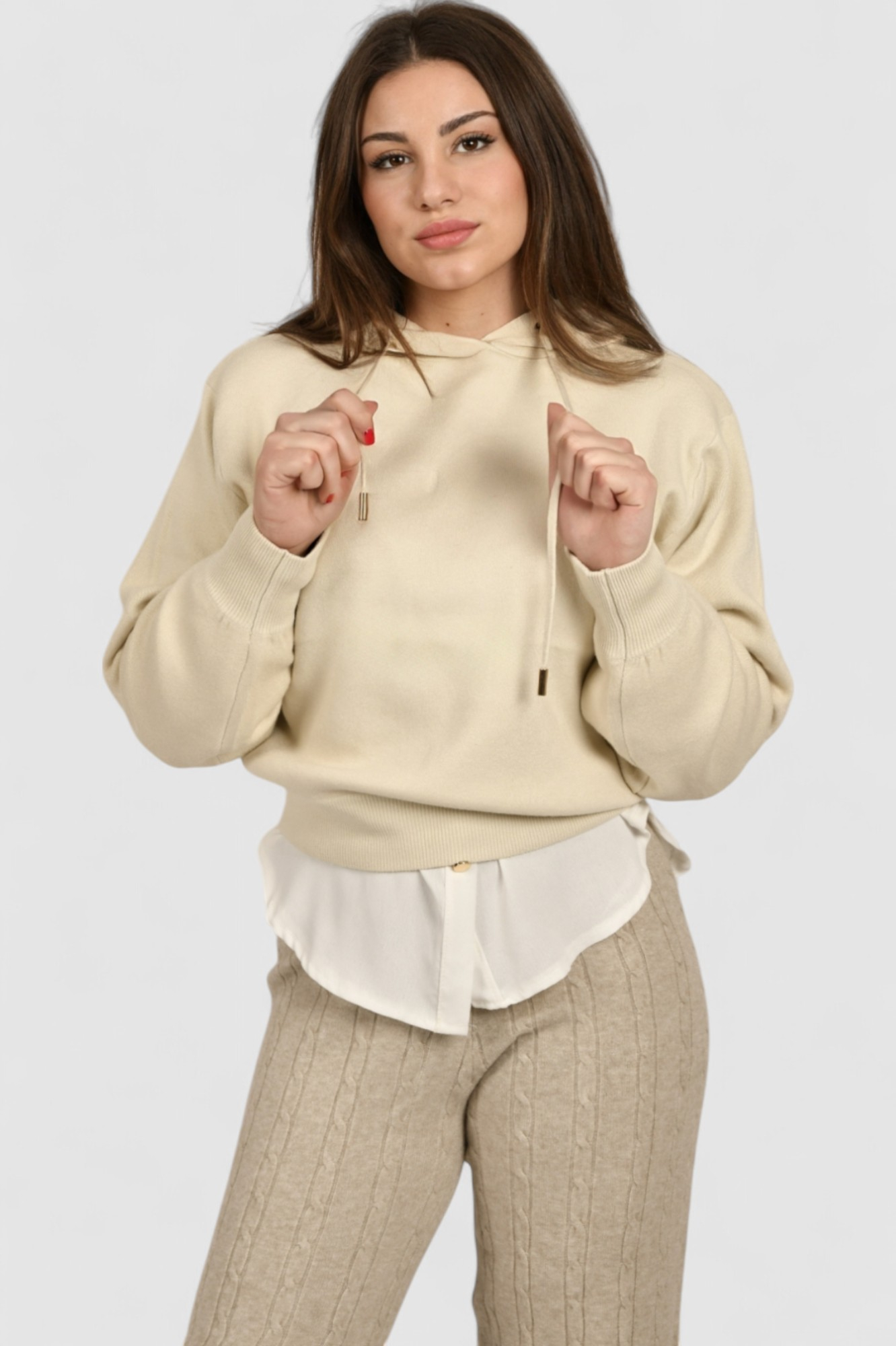 Ženska bež hoodica sa kapuljačom Noelia