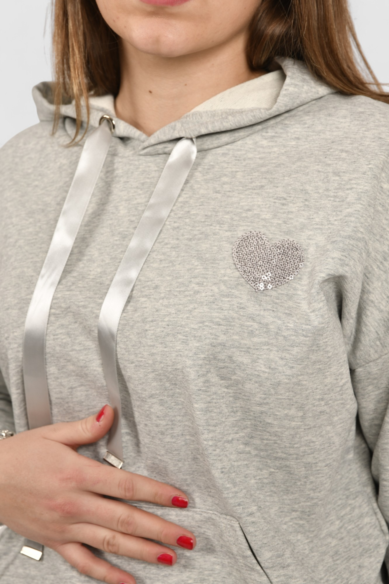 Ženska siva hoodica sa kapuljačom Ysabel