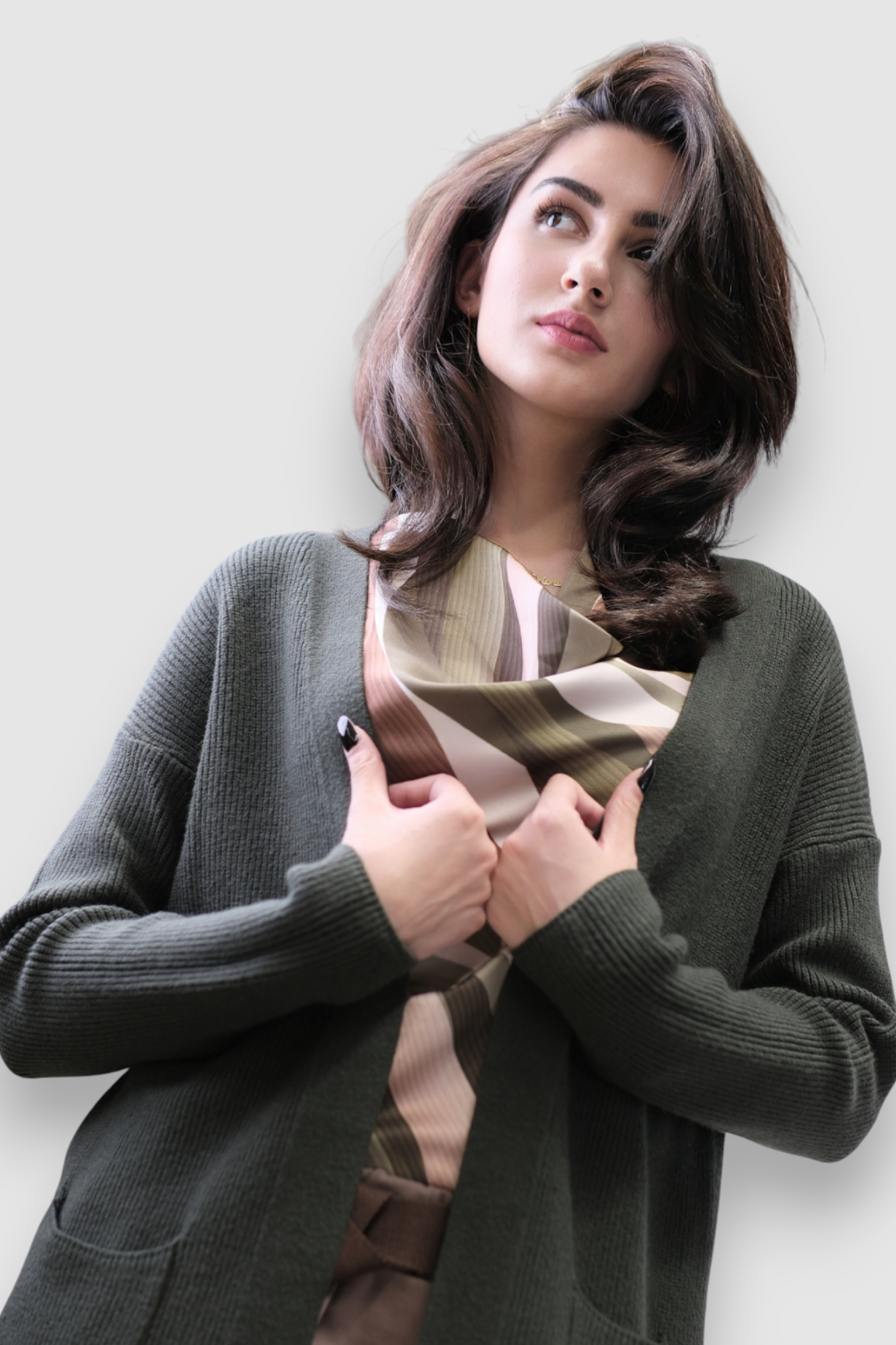 Ženski kratki kardigan Jossie u tamno zelenoj boji