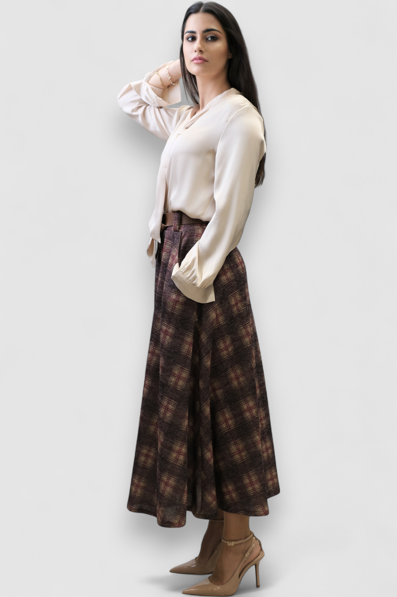 Suknja karirana bordo suknja A kroja Lunaire