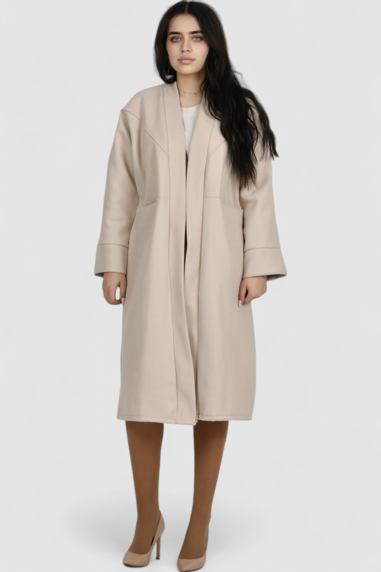 Ženski bež dugi kaput Carly