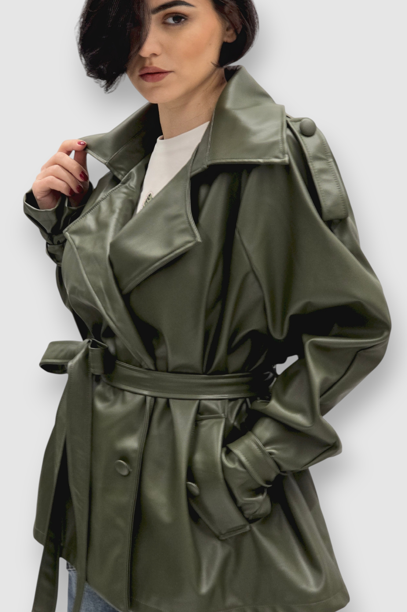 Ženska trendi tamno zelena oversized jakna Ember u imitaciji kože