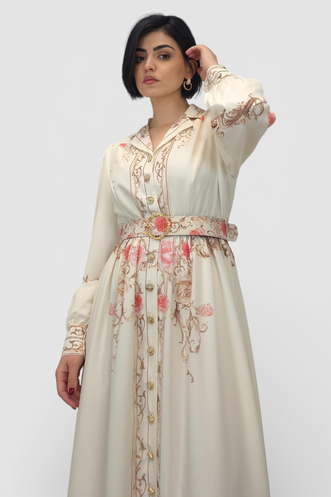 Bež elegantna haljina Monica u francuskom vintage stilu