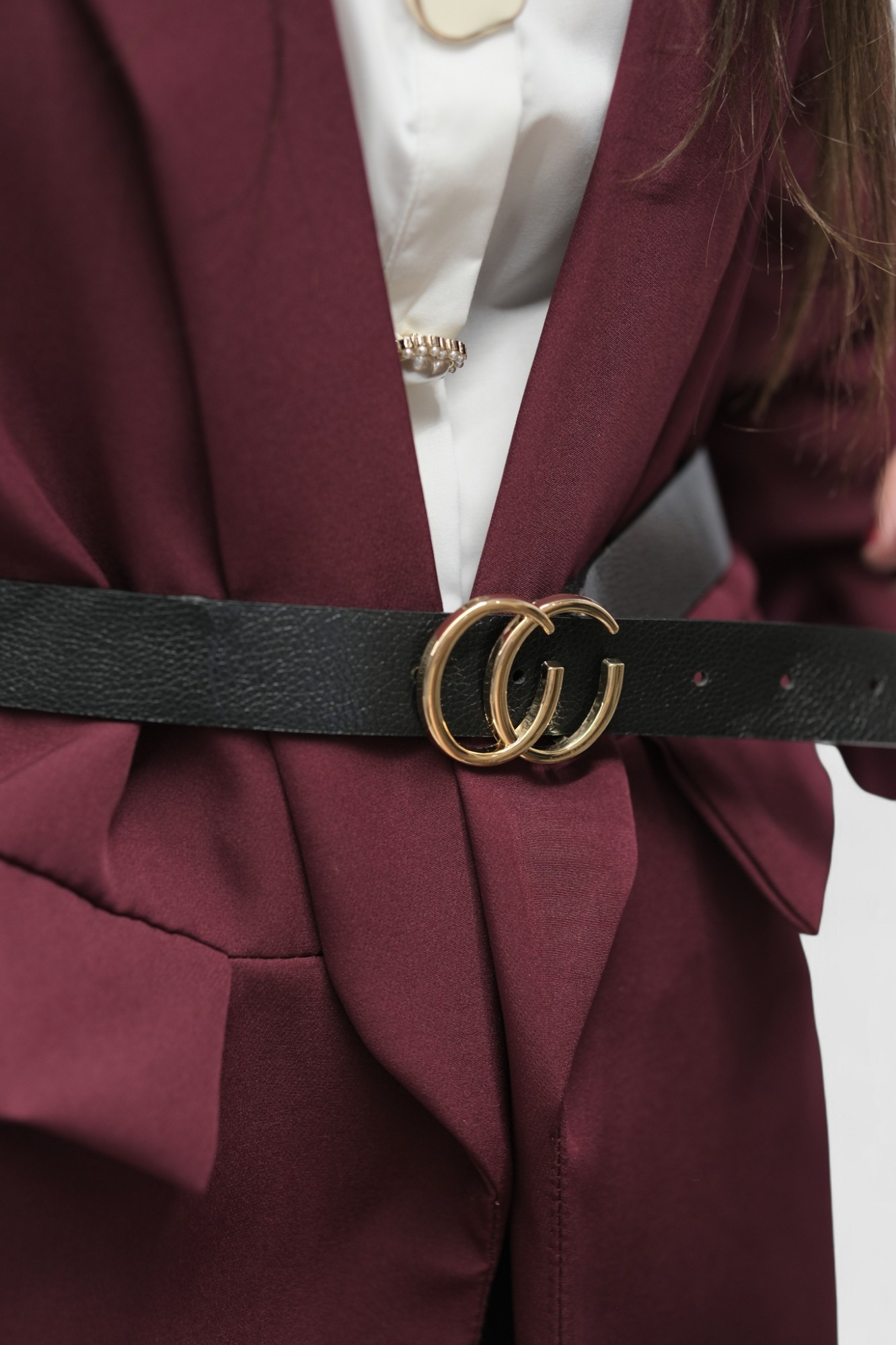 Ženski bordo dugi sako Casey s remenom