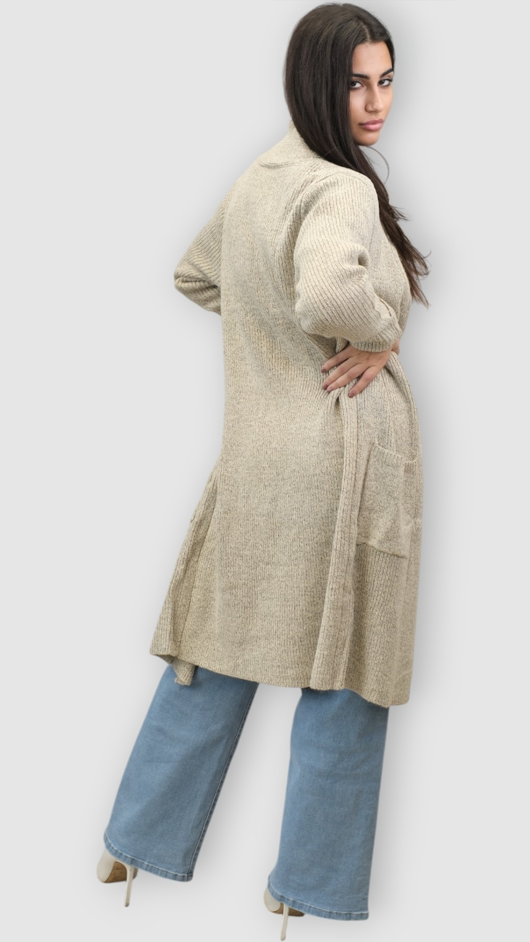 Ženski bež dugi kardigan Delphinia