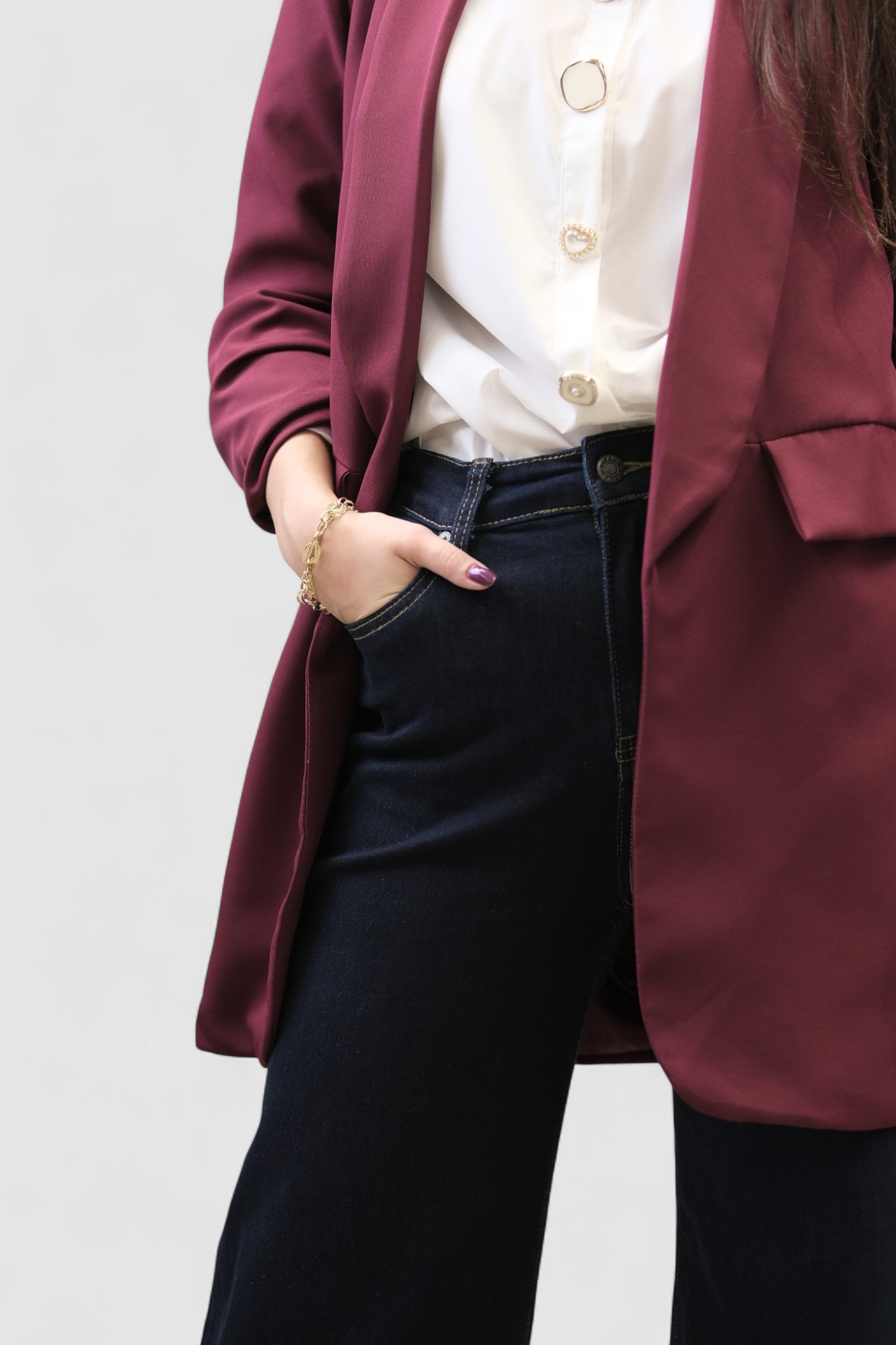 Ženski bordo dugi sako Casey s remenom